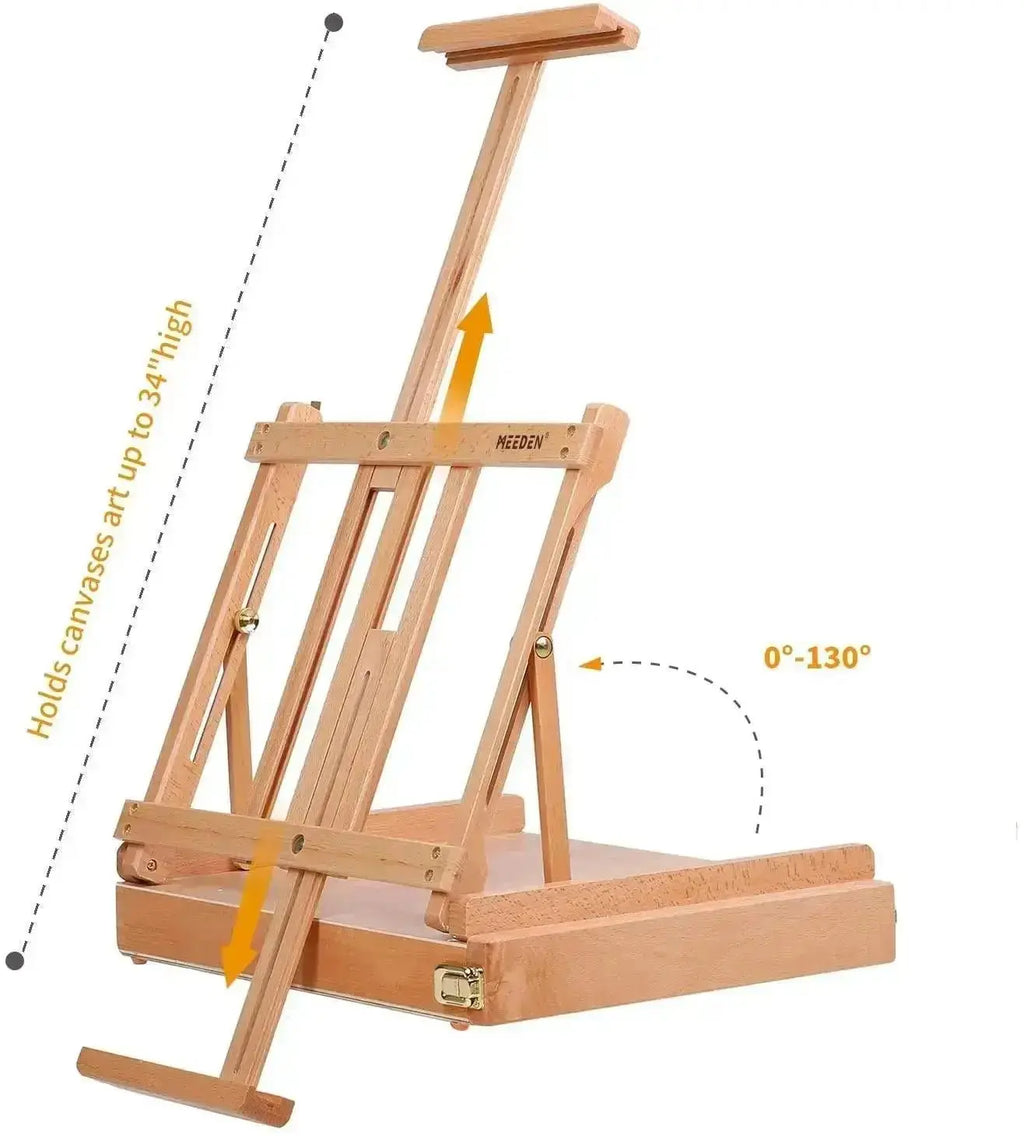 Tabletop Easel for Painting with Adjustable Carriages, Two Canvas Trays, Lined Supply Drawer and Travel Case Design