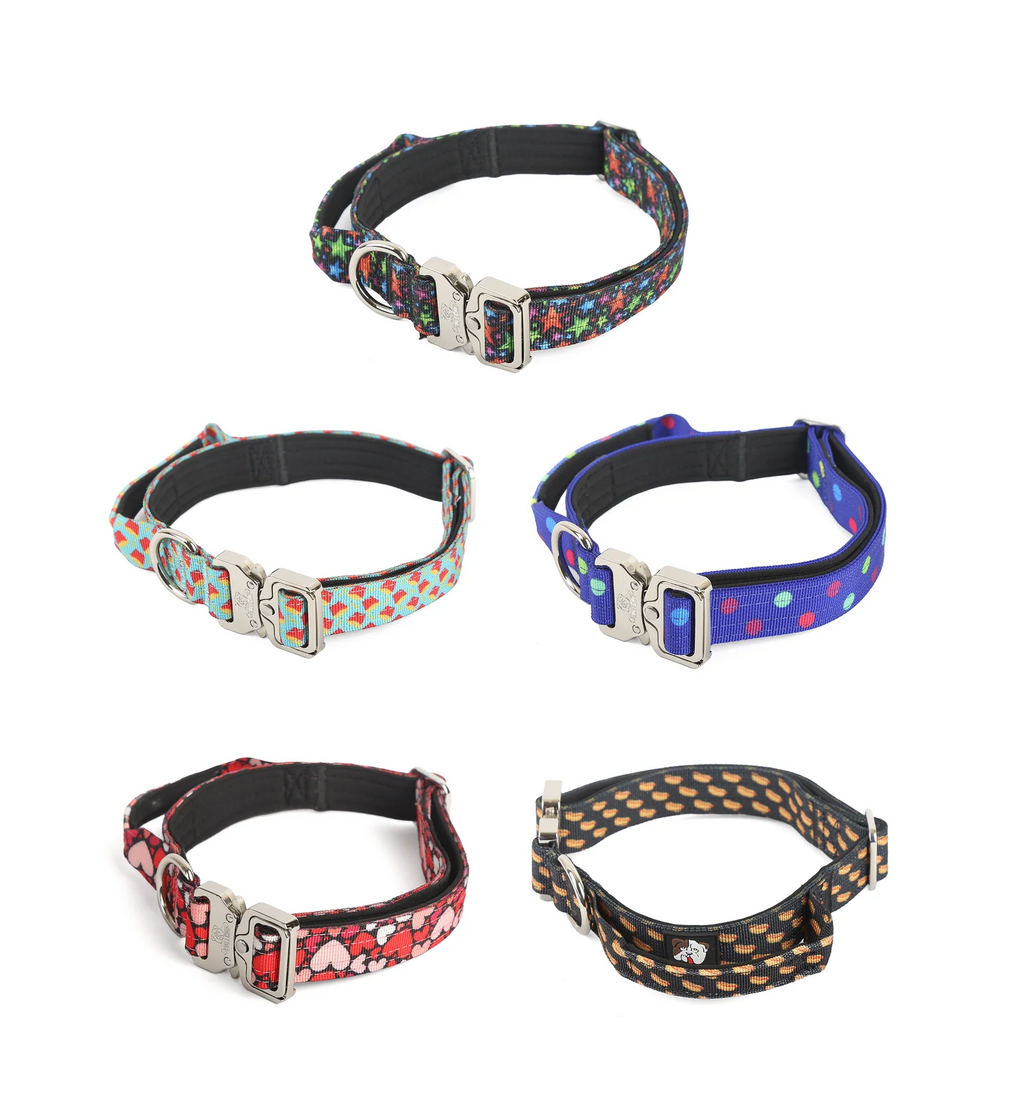 Tactical Dog Collar with Padded Comfort, Cobra Buckle and Adjustable 1-Inch Webbing in Multiple Patterns and Sizes