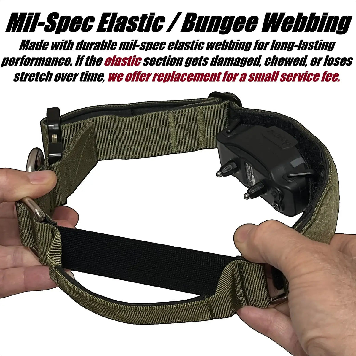 Tactical Dog Training Collar for E-Collar Receivers with Quick Release Buckle, Handle and Multiple Widths