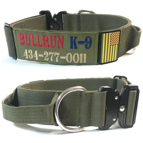 Tactical Dog Training Collar for E-Collar Receivers with Quick Release Buckle, Handle and Multiple Widths