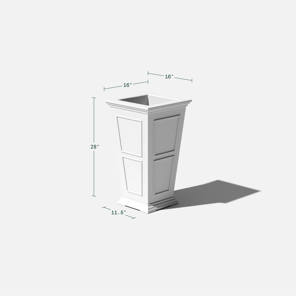 Tall Planter in Victorian-Inspired Style, Twenty-Six Size, Available in Black, Gray, or White, One or Two Pack