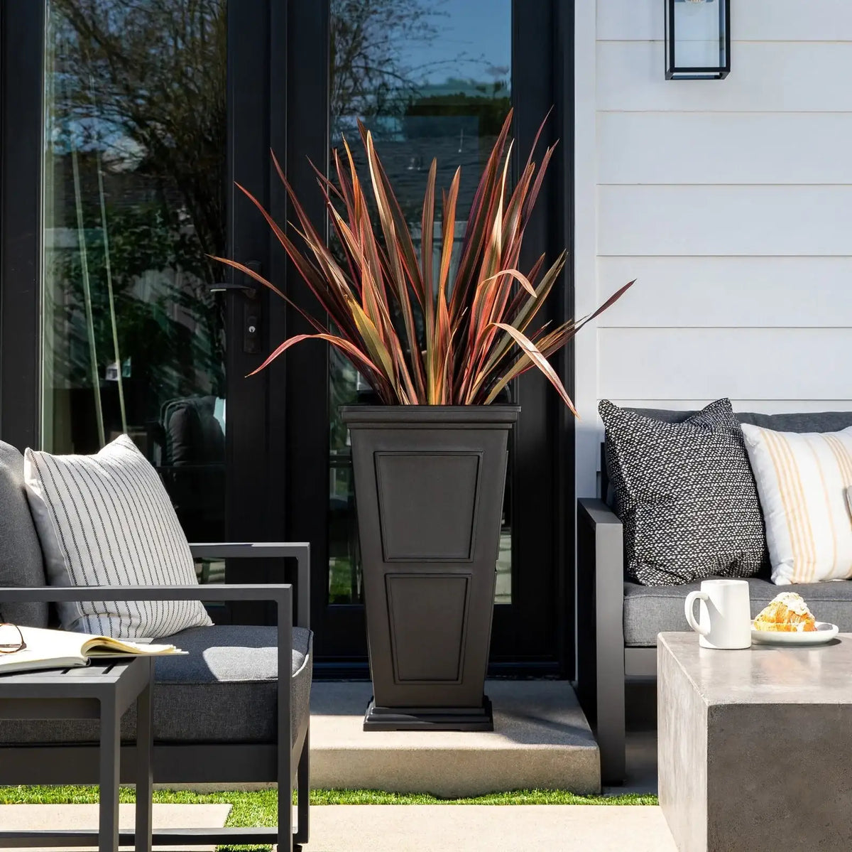 Tall Planter in Victorian-Inspired Style, Twenty-Six Size, Available in Black, Gray, or White, One or Two Pack