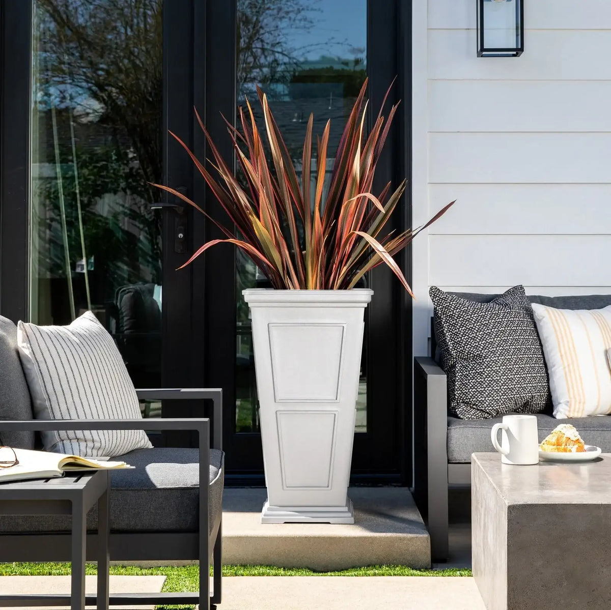 Tall Planter in Victorian-Inspired Style, Twenty-Six Size, Available in Black, Gray, or White, One or Two Pack