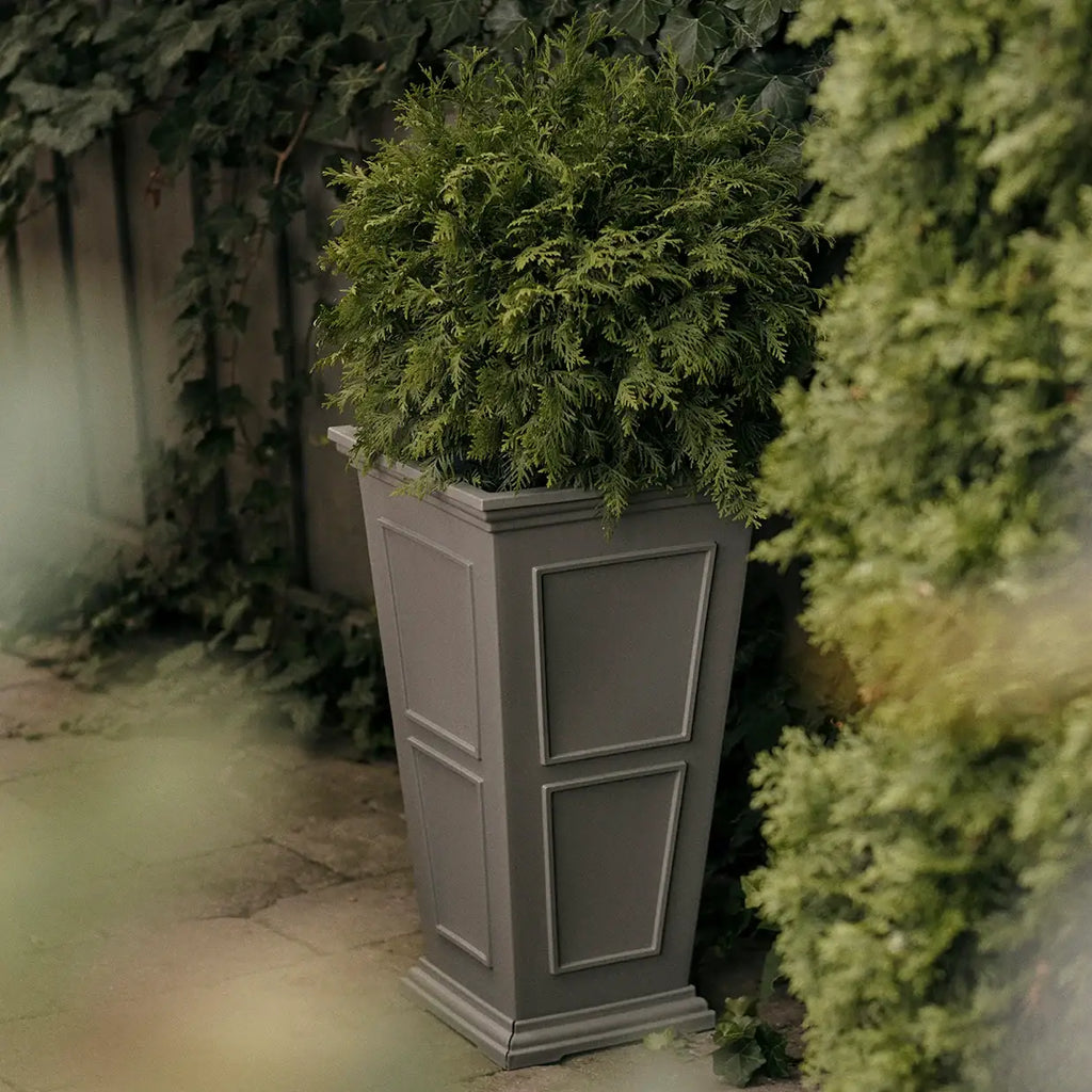 Tall Planter in Victorian-Inspired Style, Twenty-Six Size, Available in Black, Gray, or White, One or Two Pack