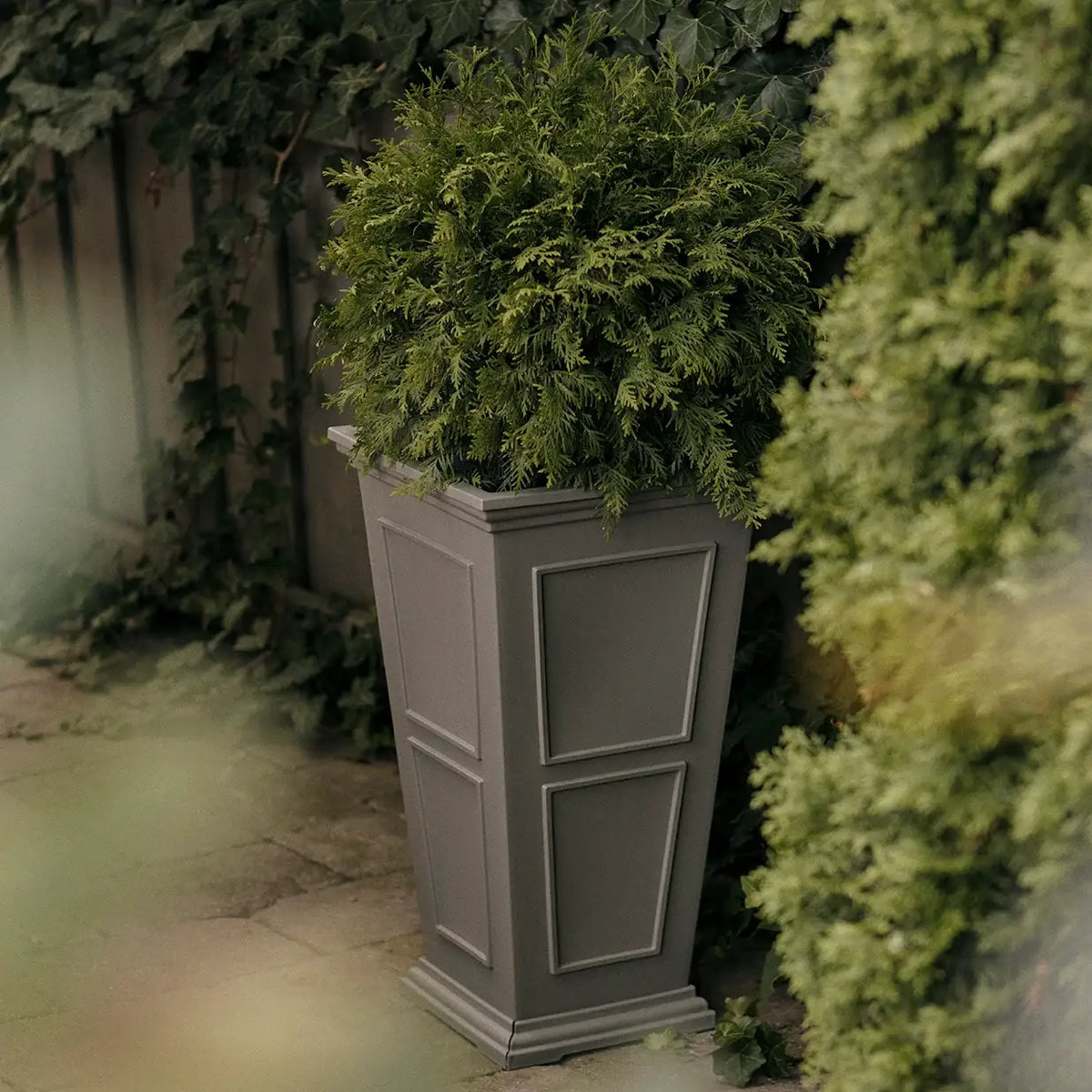 Tall Planter in Victorian-Inspired Style, Twenty-Six Size, Available in Black, Gray, or White, One or Two Pack