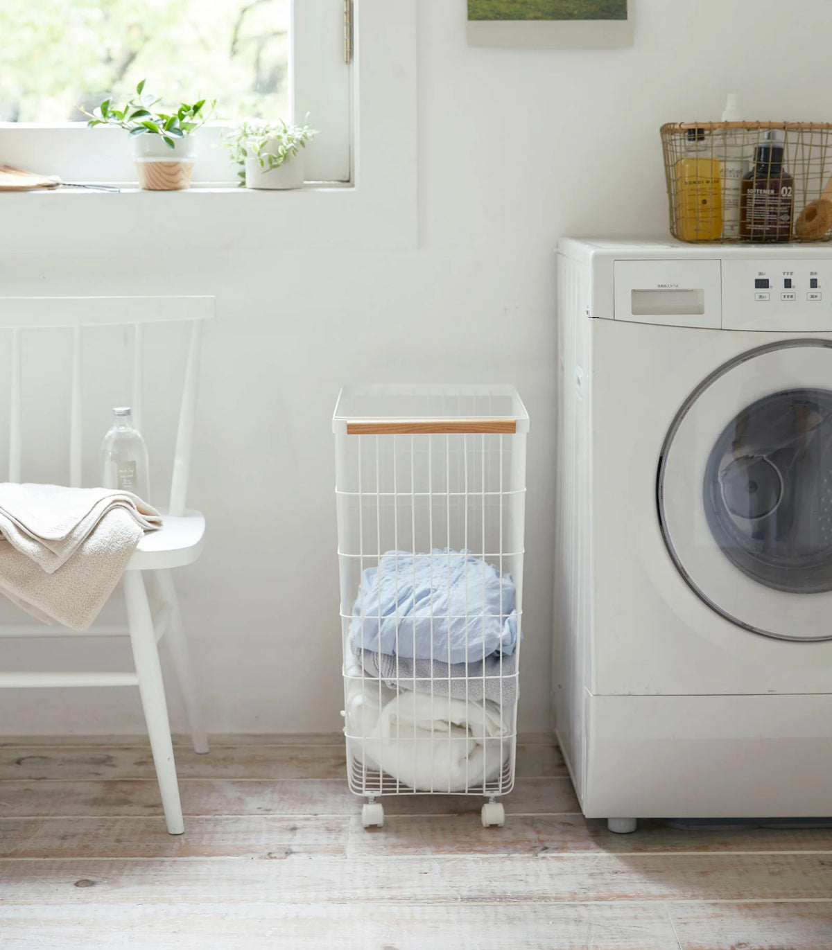 Tall Rolling Wire Laundry Basket with Handle and Wheels for Easy Laundry Room Organization
