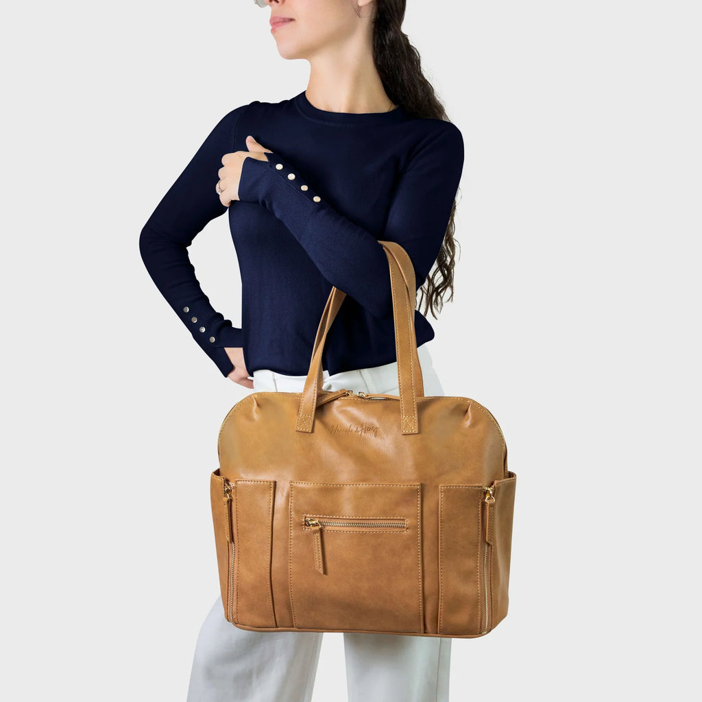 Tan Convertible Diaper Bag in Vegan Leather