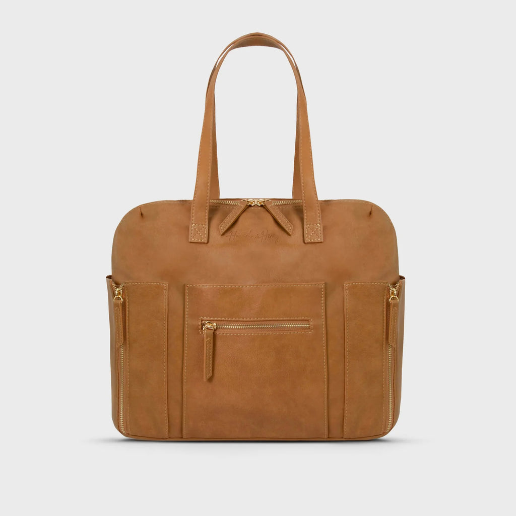 Tan Convertible Diaper Bag in Vegan Leather