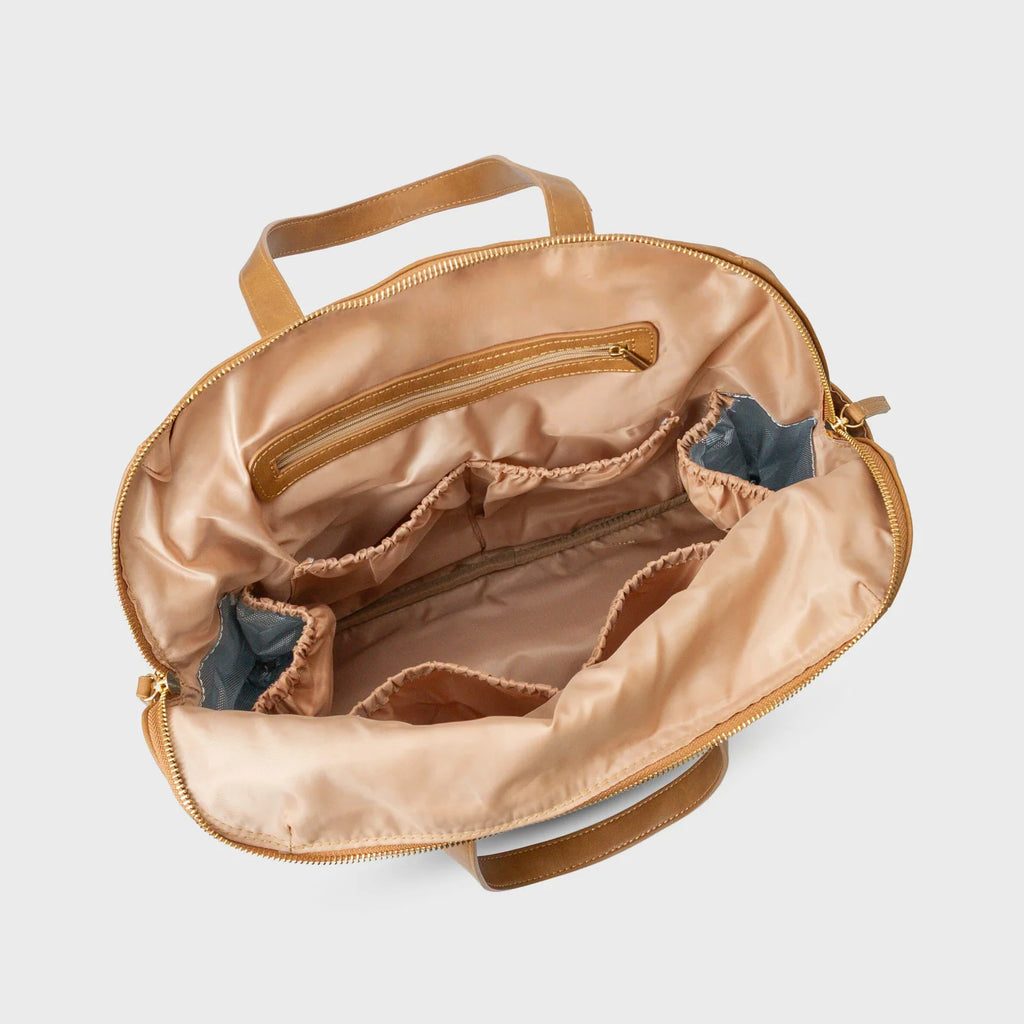 Tan Convertible Diaper Bag in Vegan Leather