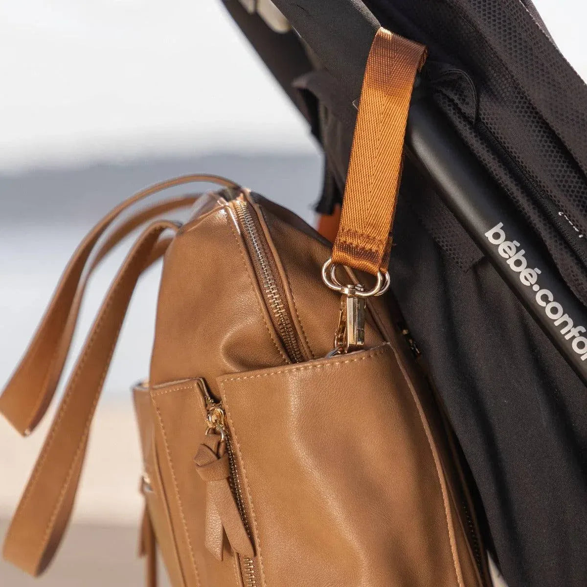 Tan Convertible Diaper Bag in Vegan Leather