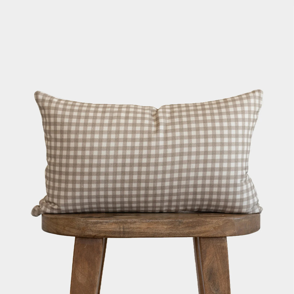 Tan Gingham Pillow Cover in 12x20 or 12x40 Inch Lumbar Sizes for Sofas, Beds, and Accent Chairs