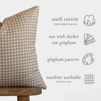 Tan Gingham Pillow Cover in 12x20 or 12x40 Inch Lumbar Sizes for Sofas, Beds, and Accent Chairs