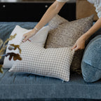 Tan Gingham Pillow Cover in 12x20 or 12x40 Inch Lumbar Sizes for Sofas, Beds, and Accent Chairs