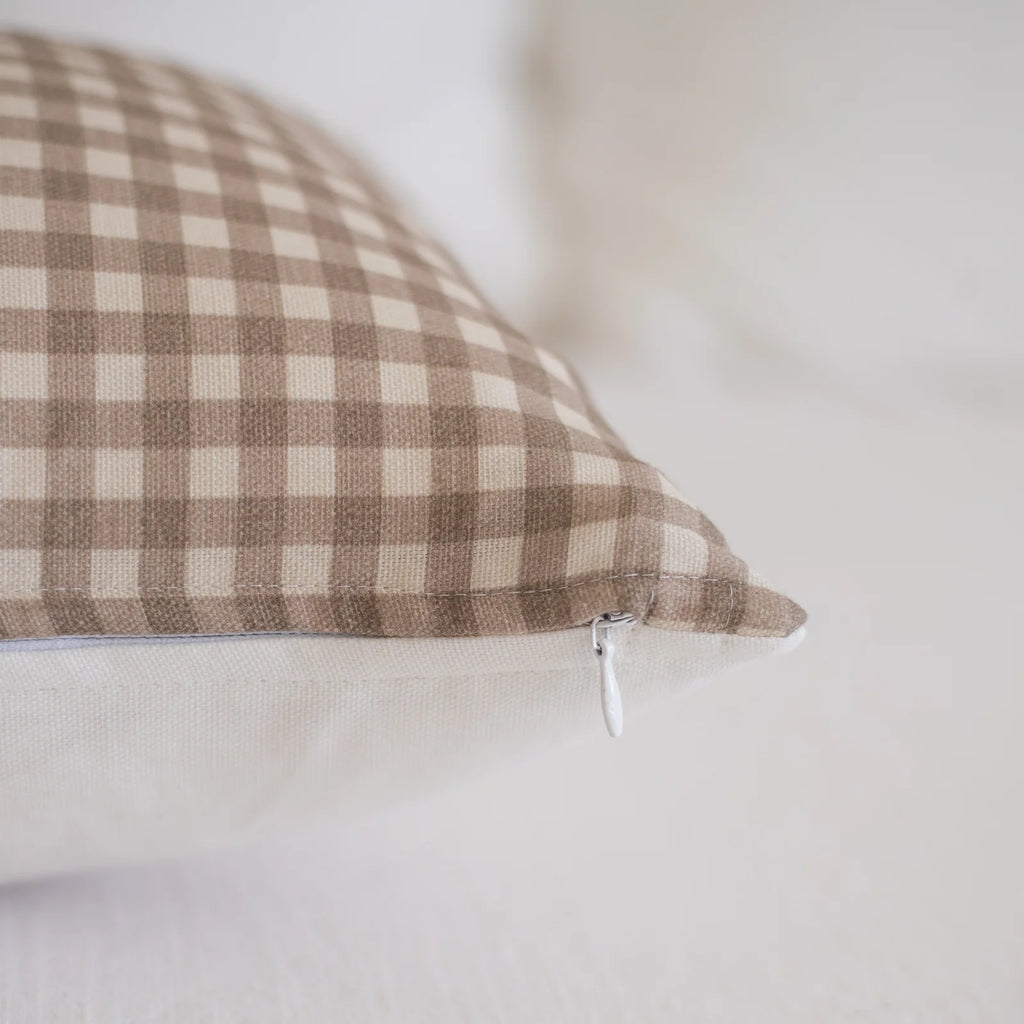 Tan Gingham Pillow Cover in 12x20 or 12x40 Inch Lumbar Sizes for Sofas, Beds, and Accent Chairs
