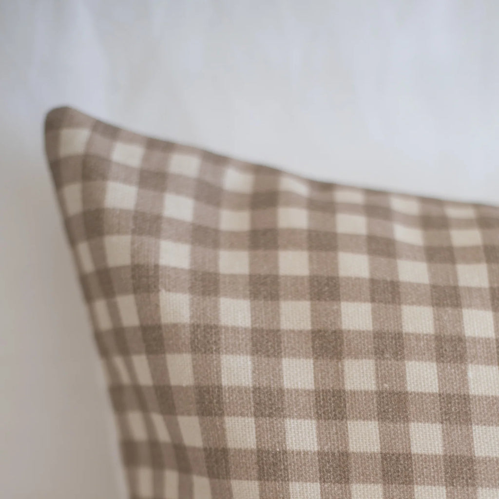 Tan Gingham Pillow Cover in 12x20 or 12x40 Inch Lumbar Sizes for Sofas, Beds, and Accent Chairs