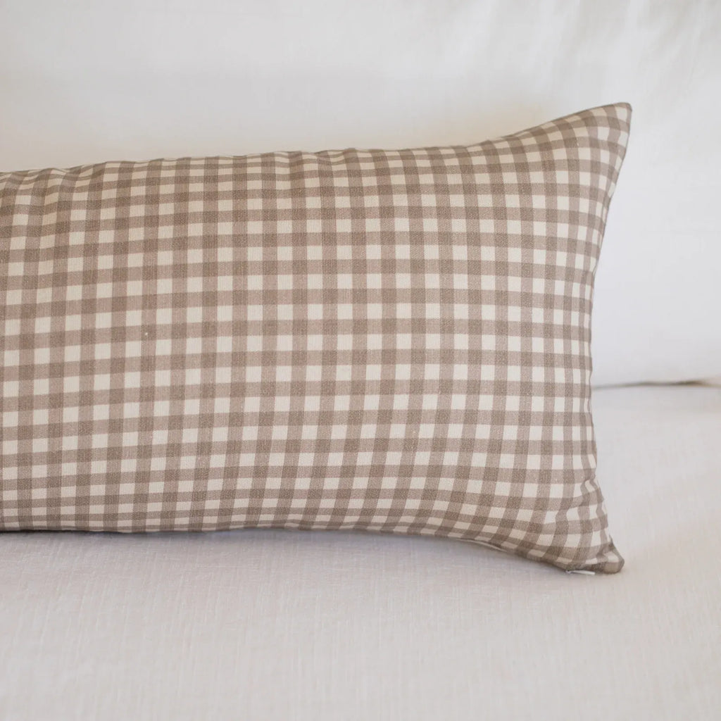 Tan Gingham Pillow Cover in 12x20 or 12x40 Inch Lumbar Sizes for Sofas, Beds, and Accent Chairs
