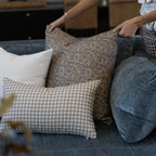 Tan Gingham Pillow Cover in 12x20 or 12x40 Inch Lumbar Sizes for Sofas, Beds, and Accent Chairs