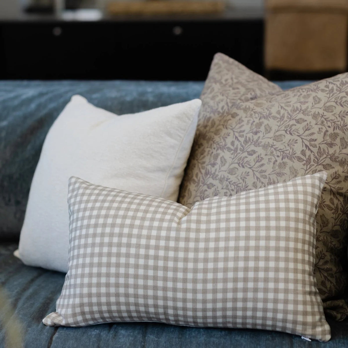 Tan Gingham Pillow Cover in 12x20 or 12x40 Inch Lumbar Sizes for Sofas, Beds, and Accent Chairs