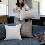 Tan Gingham Pillow Cover in 12x20 or 12x40 Inch Lumbar Sizes for Sofas, Beds, and Accent Chairs