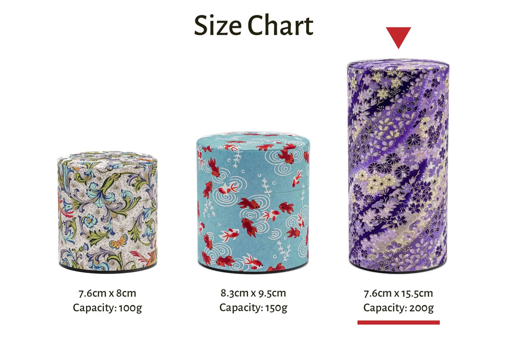 Tea Canister in Purple Rabbit and Floral Washi Paper with an Airtight Inner Lid for 200g of Sencha