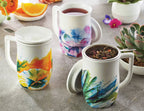 Tea Cup with Stainless Steel Infuser, Lid and 14 oz Ceramic Verbena Blossom Design · 14 oz ceramic cup