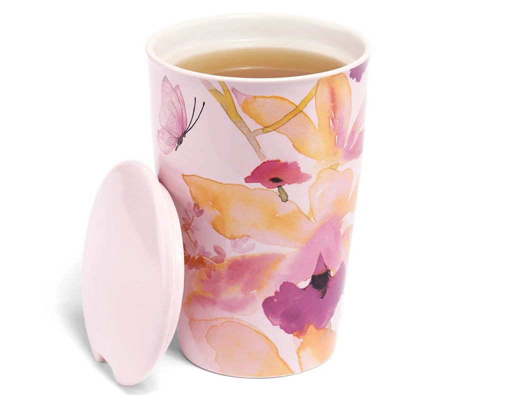 Tea Steeping Cup with Stainless Steel Infuser, Lid, Double-Walled Ceramic Design and 12-Ounce Loose Leaf Tea Capacity