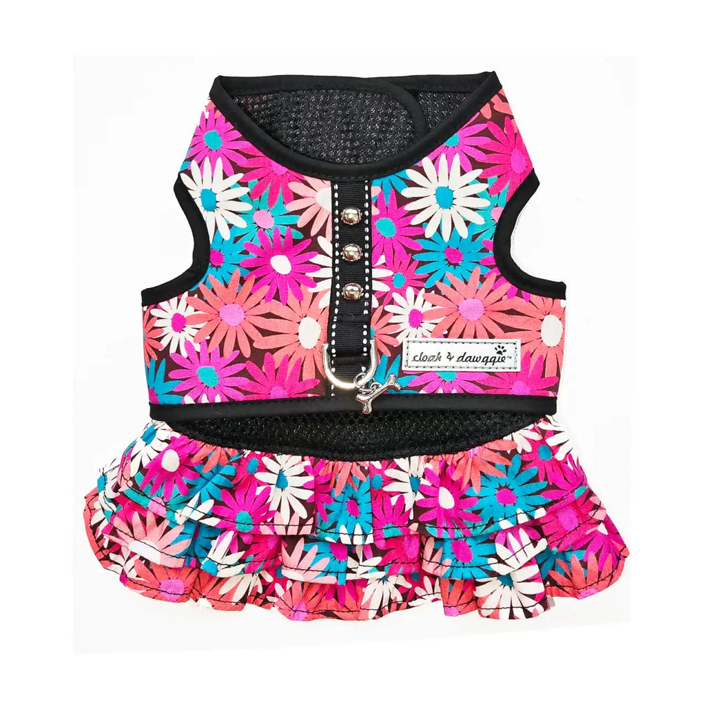 Teacup Dog Harness Vest and Matching Accessories in Daisy Floral Styling for a Coordinated Tiny Dog Look