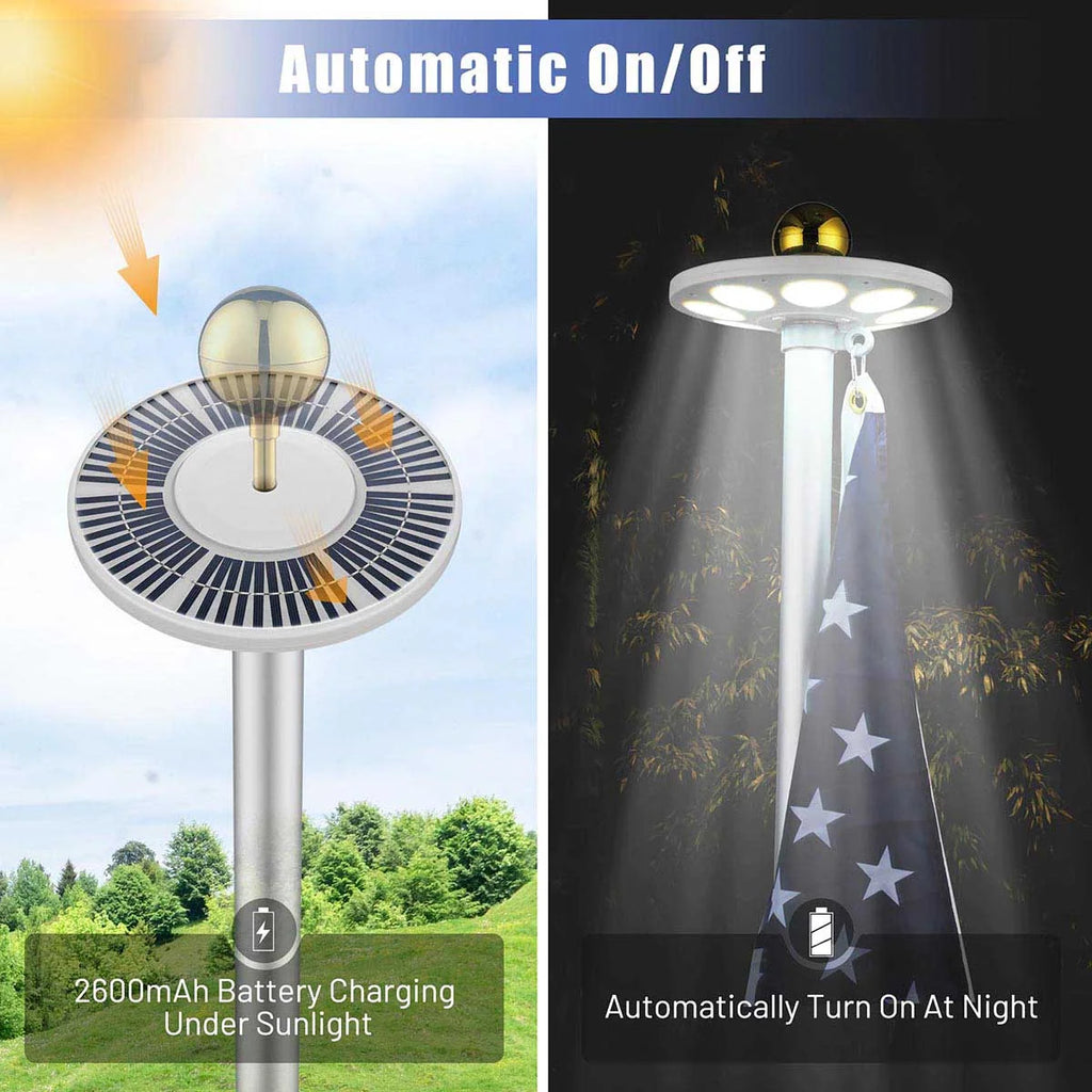 Telescoping Aluminum Flagpole Kit with Solar Lighting and a Tire Stand for Tailgating and Outdoor Camping