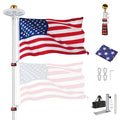 Telescoping Aluminum Flagpole Kit with Solar Lighting and a Tire Stand for Tailgating and Outdoor Camping — 20ft / Silver