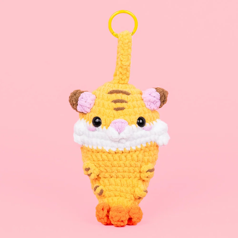 Tempura Tiger Crochet Kit for Beginners with Soft Yarn and a Tutorial to Make a Desk or Backpack Companion