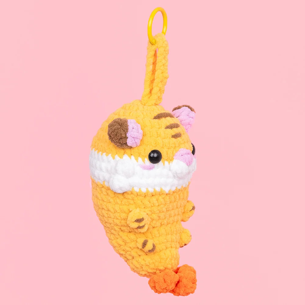 Tempura Tiger Crochet Kit for Beginners with Soft Yarn and a Tutorial to Make a Desk or Backpack Companion