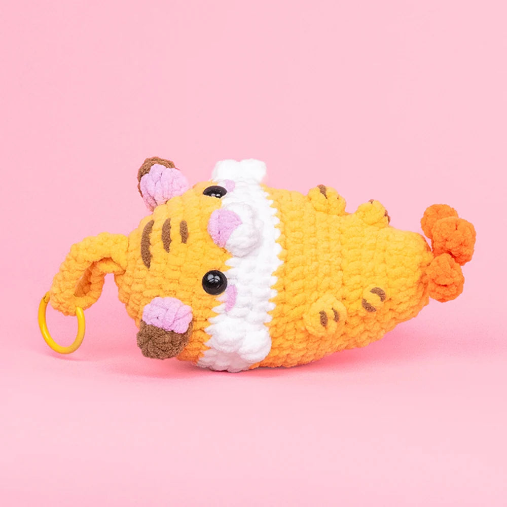 Tempura Tiger Crochet Kit for Beginners with Soft Yarn and a Tutorial to Make a Desk or Backpack Companion