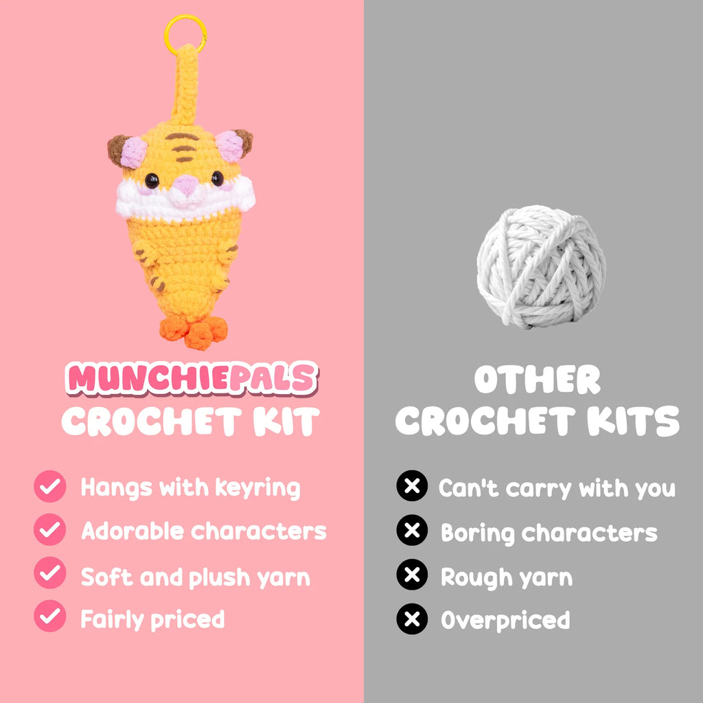 Tempura Tiger Crochet Kit for Beginners with Soft Yarn and a Tutorial to Make a Desk or Backpack Companion
