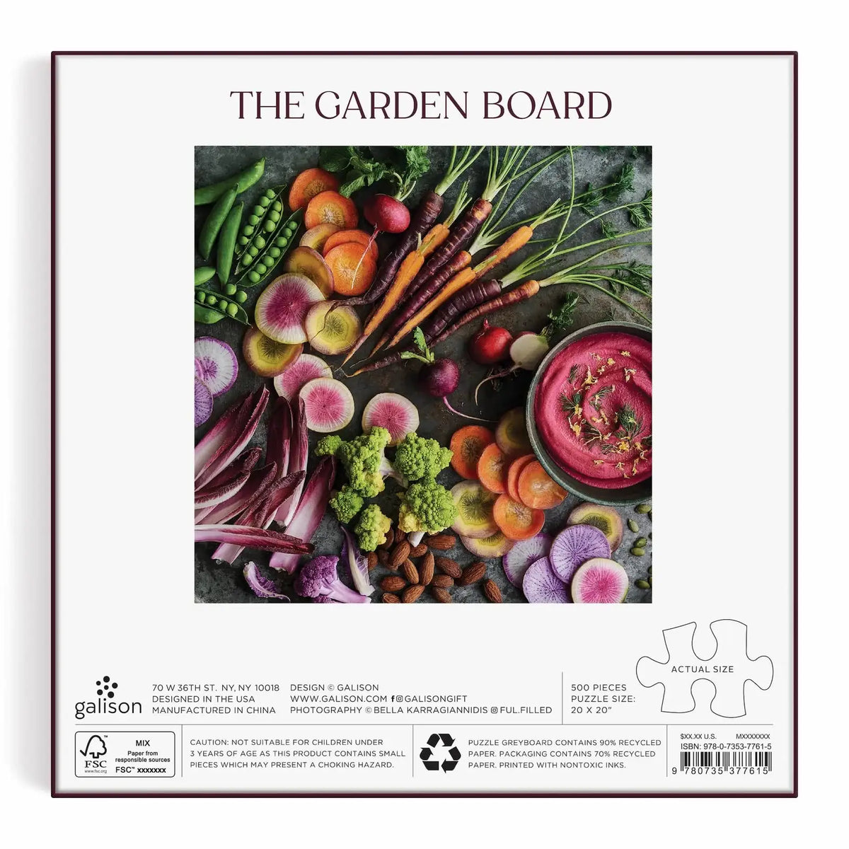 The Garden Board 500 Piece Jigsaw Puzzle with Vegetable Garden Artwork, Ribbon Cut Pieces and Reusable Storage Box