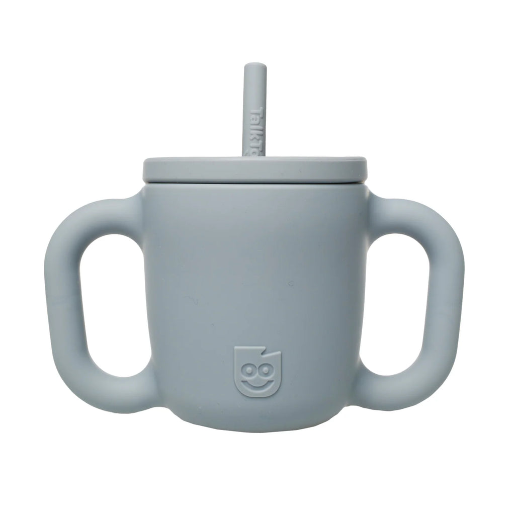 Therapeutic Straw and Open Cup Set with Dual Handles, 5 oz Capacity, Sloped Lid and Sensory Straw for Toddlers — Cloud