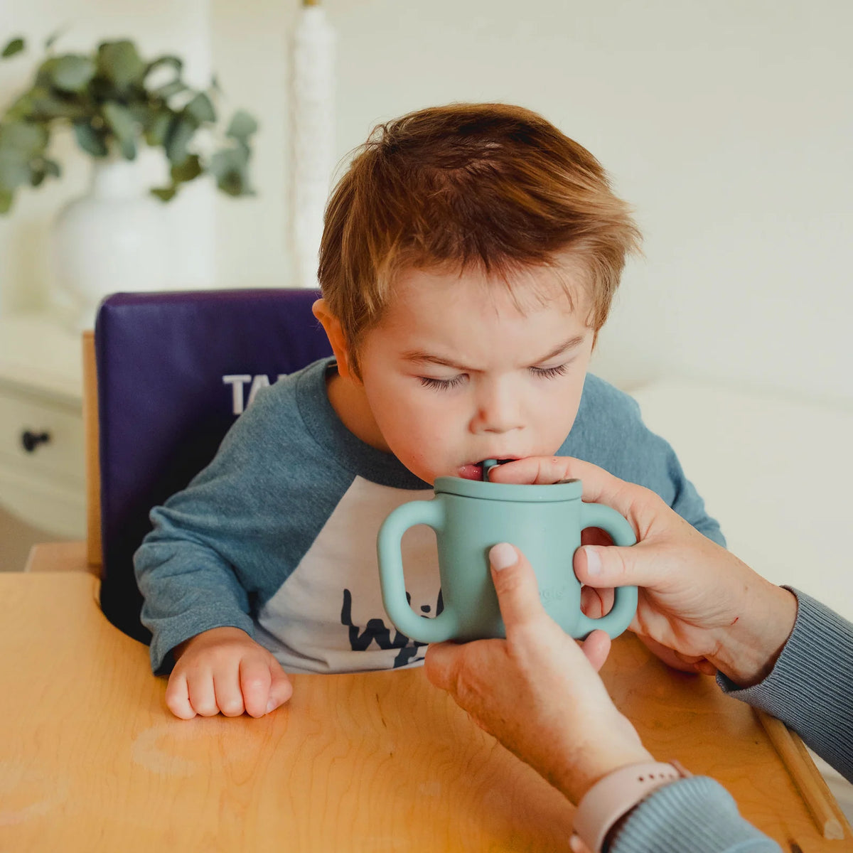 Therapeutic Straw and Open Cup Set with Dual Handles, 5 oz Capacity, Sloped Lid and Sensory Straw for Toddlers