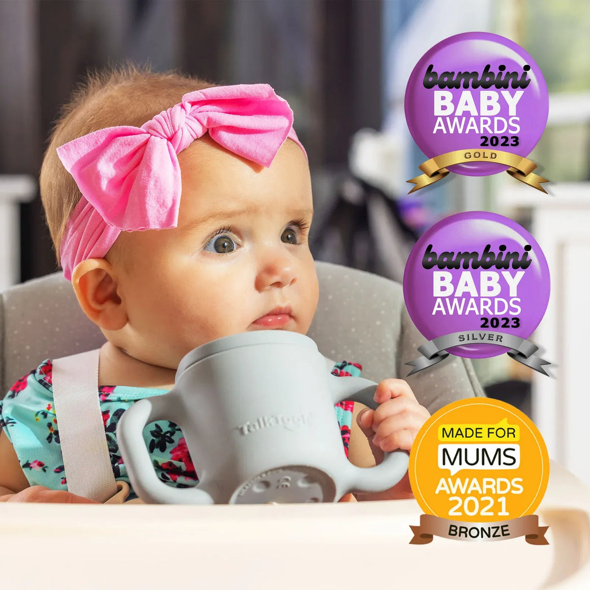Therapeutic Straw and Open Cup Set with Dual Handles, 5 oz Capacity, Sloped Lid and Sensory Straw for Toddlers