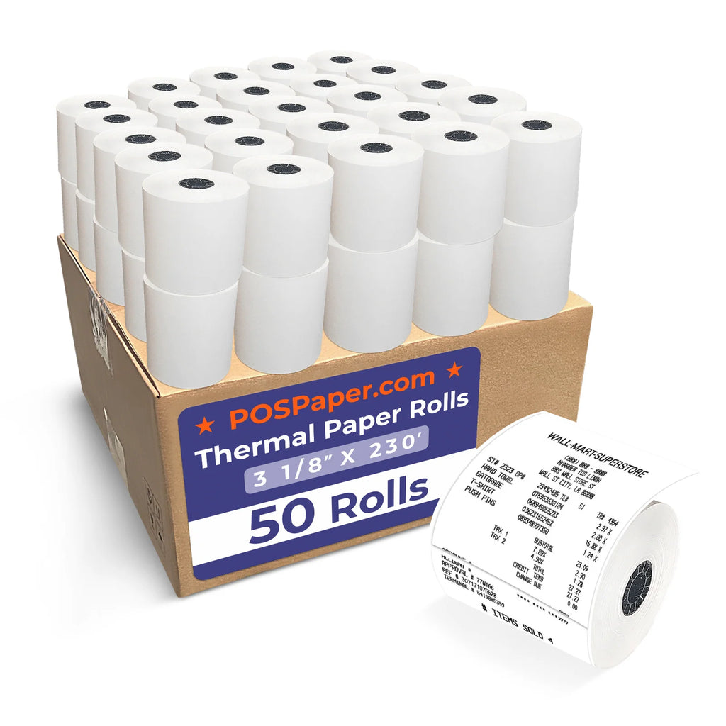 Thermal Printer Paper Rolls, 3 1/8 x 230 Feet, BPA-Free POS