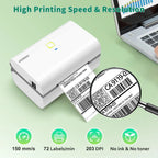 Thermal Shipping Label Printer with Bluetooth and USB, 3x5-Inch Support, 203 DPI, White Desktop Office Printer
