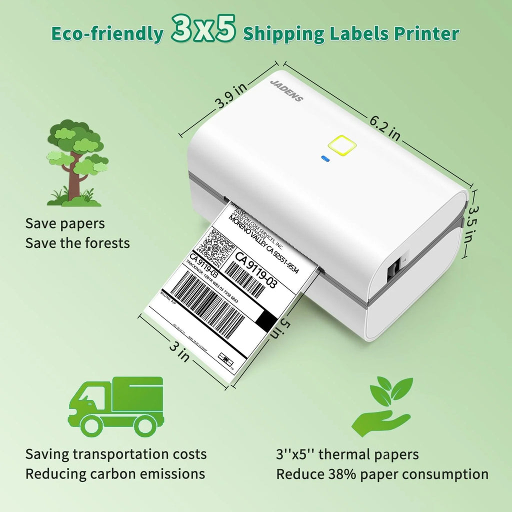 Thermal Shipping Label Printer with Bluetooth and USB, 3x5-Inch Support, 203 DPI, White Desktop Office Printer