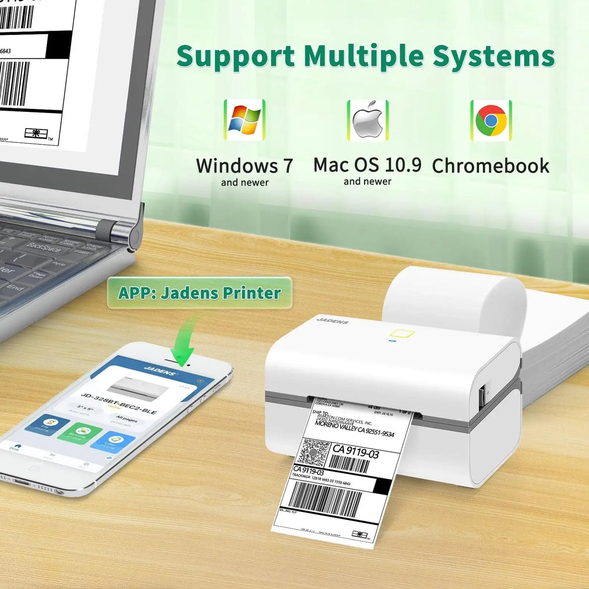 Thermal Shipping Label Printer with Bluetooth and USB, 3x5-Inch Support, 203 DPI, White Desktop Office Printer