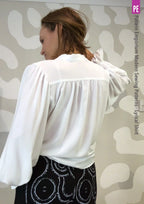 Tie Neck Shirt PDF Sewing Pattern for Soft Drapey Wovens, Featuring Puff Sleeves and a Gathered Frill