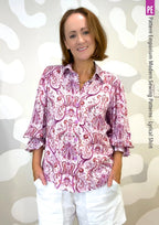 Tie Neck Shirt PDF Sewing Pattern for Soft Drapey Wovens, Featuring Puff Sleeves and a Gathered Frill