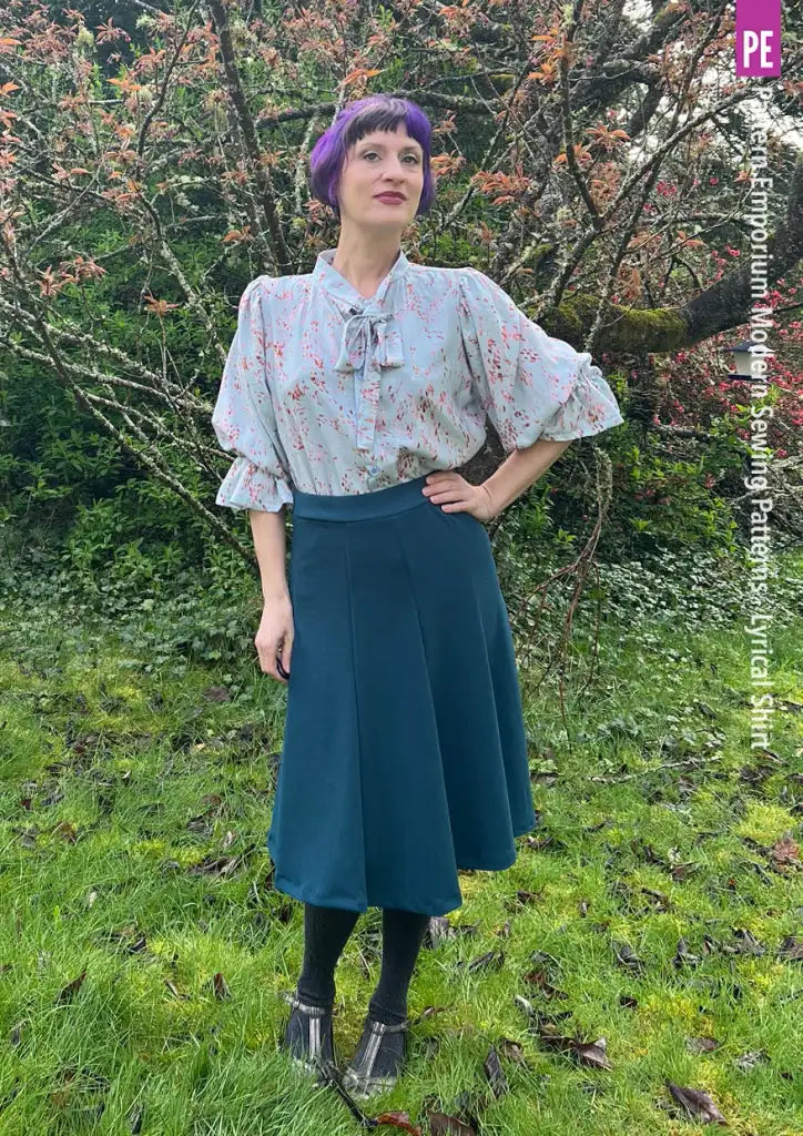 Tie Neck Shirt PDF Sewing Pattern for Soft Drapey Wovens, Featuring Puff Sleeves and a Gathered Frill