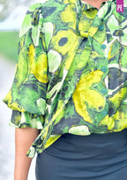 Tie Neck Shirt PDF Sewing Pattern for Soft Drapey Wovens, Featuring Puff Sleeves and a Gathered Frill