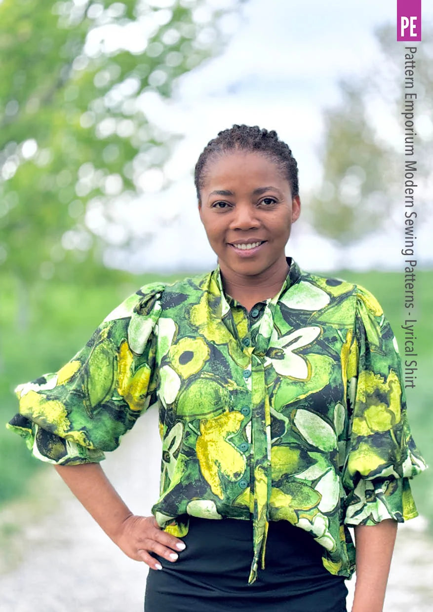 Tie Neck Shirt PDF Sewing Pattern for Soft Drapey Wovens, Featuring Puff Sleeves and a Gathered Frill