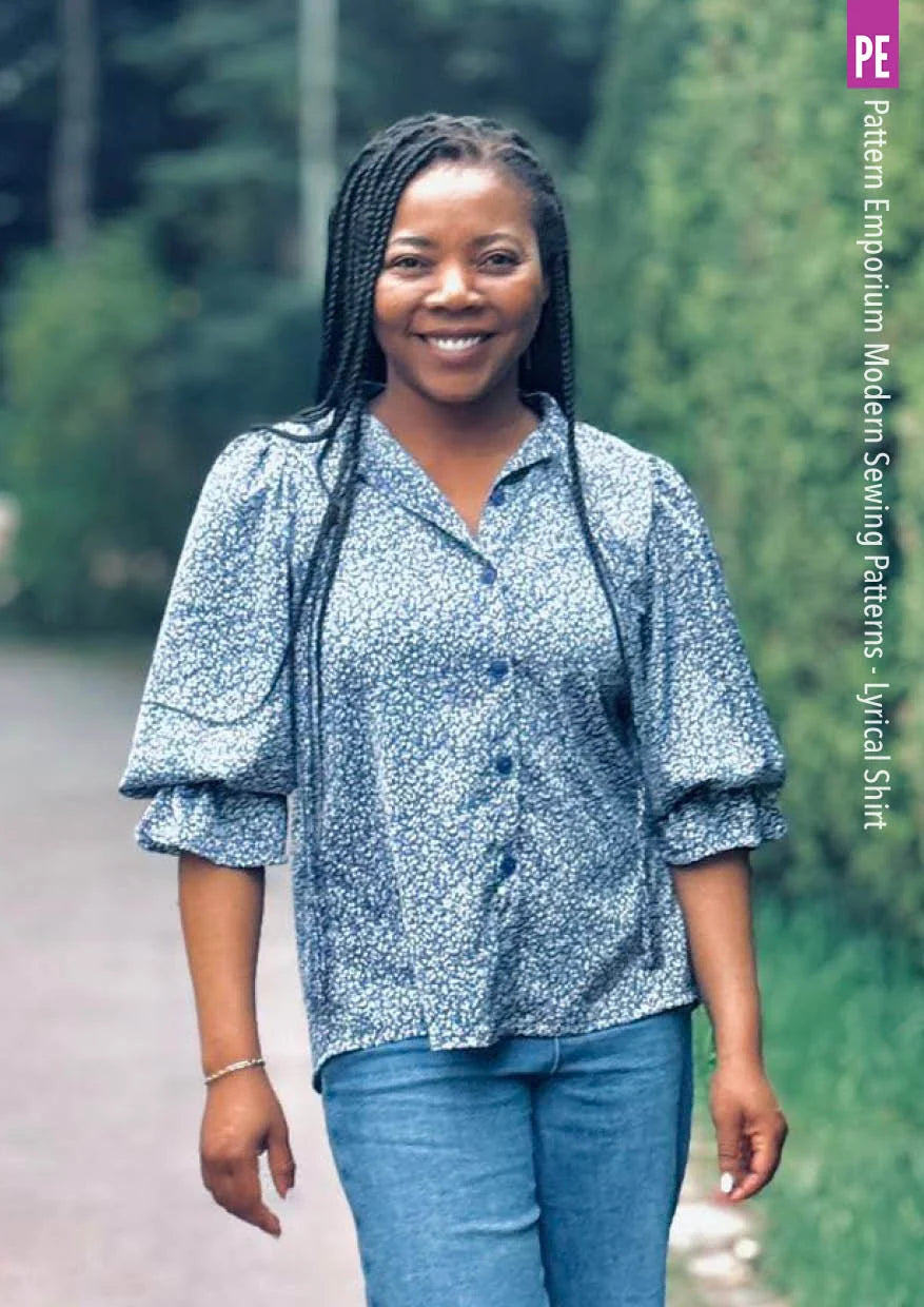 Tie Neck Shirt PDF Sewing Pattern for Soft Drapey Wovens, Featuring Puff Sleeves and a Gathered Frill