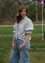 Tie Neck Shirt PDF Sewing Pattern for Soft Drapey Wovens, Featuring Puff Sleeves and a Gathered Frill