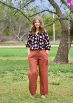 Tie Neck Shirt PDF Sewing Pattern for Soft Drapey Wovens, Featuring Puff Sleeves and a Gathered Frill