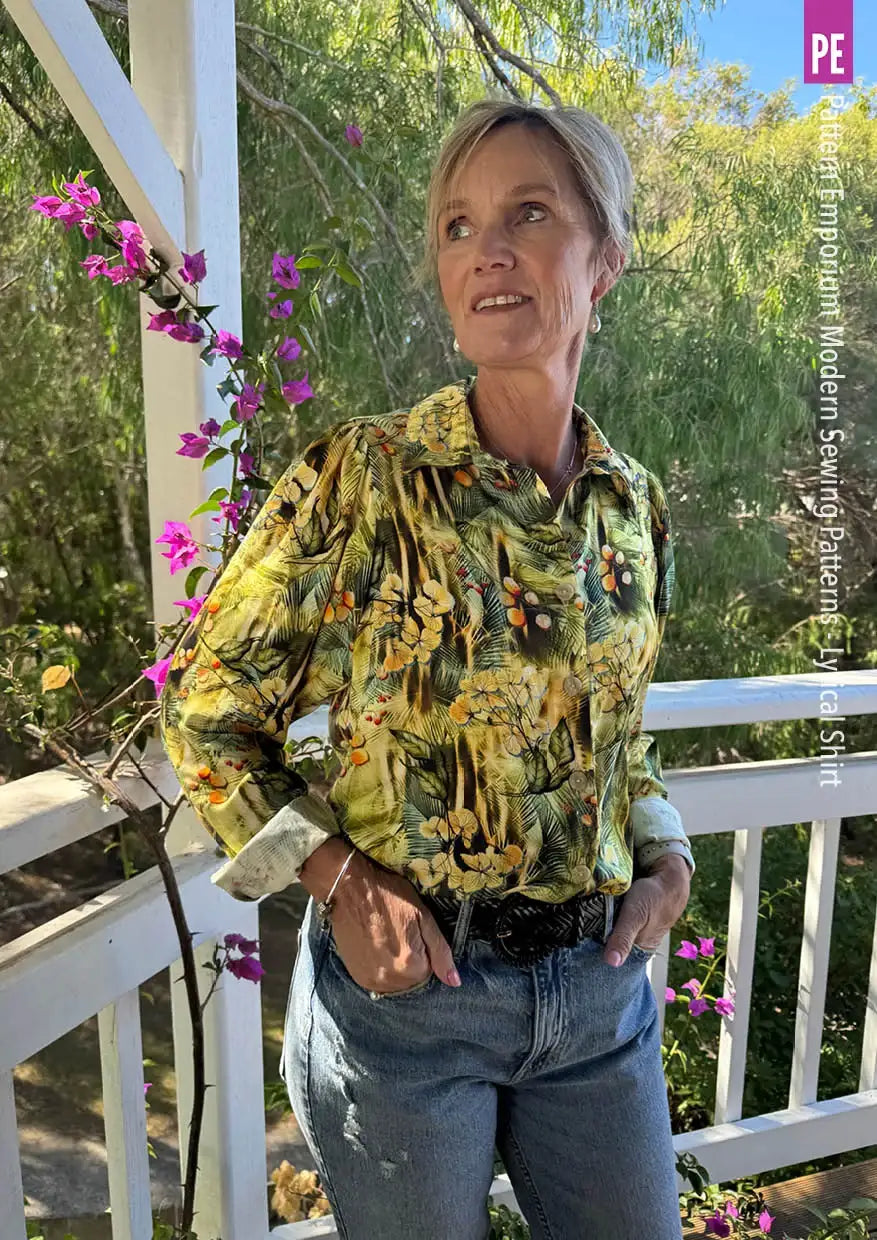 Tie Neck Shirt PDF Sewing Pattern for Soft Drapey Wovens, Featuring Puff Sleeves and a Gathered Frill
